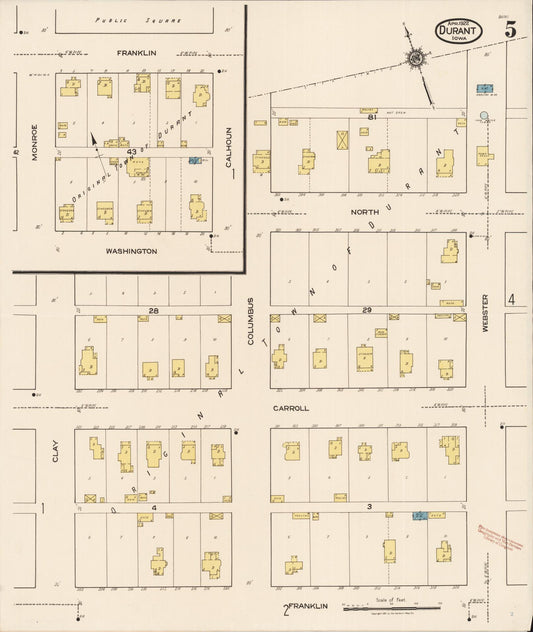 Sanborn Fire Insurance Map from Durant, Cedar County, Iowa (1922), Sheet #0005 - Historic Sanborn Fire Insurance Map Print, vintage old map wall art