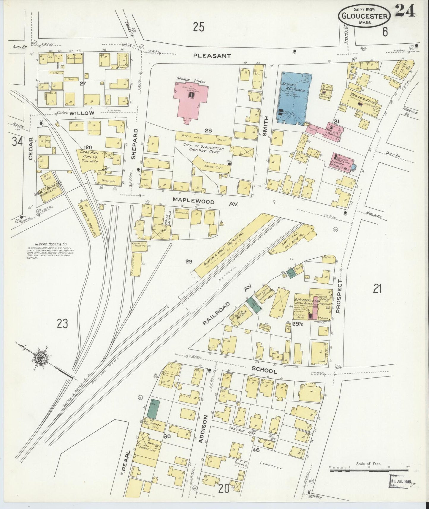Sanborn Fire Insurance Map from Gloucester, Essex County, Massachusetts (1909), Sheet #0024 - Historic Sanborn Fire Insurance Map Print, vintage old map wall art, antique decor, genealogy gift, Massachusetts Massachusetts map