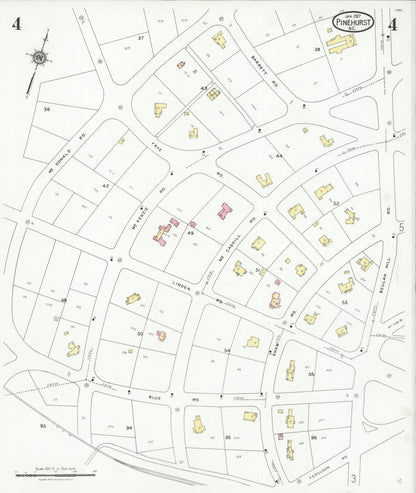 Sanborn Fire Insurance Map from Pinehurst, Moore County, North Carolina (1927), Sheet #0004 - Complete Map Set gallery image, historic Sanborn map, vintage wall art, North Carolina North Carolina