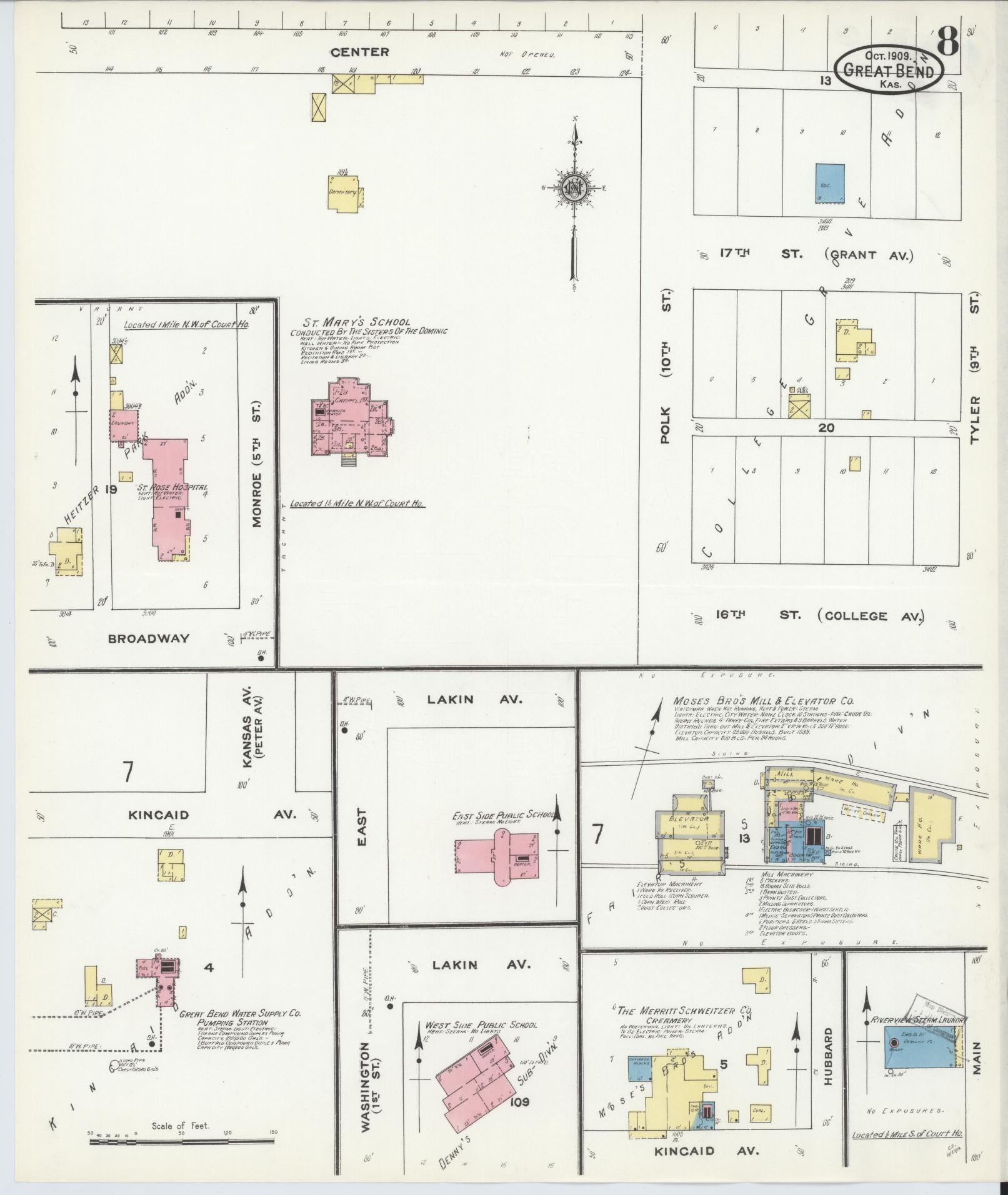 Sanborn Fire Insurance Map from Great Bend, Barton County, Kansas (1909), Sheet #0008 - Historic Sanborn Fire Insurance Map Print, vintage old map wall art, antique decor, genealogy gift, Kansas Kansas map