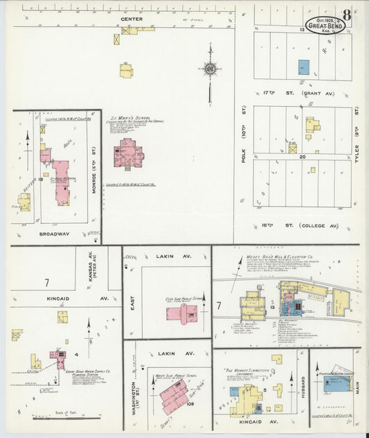 Sanborn Fire Insurance Map from Great Bend, Barton County, Kansas (1909), Sheet #0008 - Historic Sanborn Fire Insurance Map Print, vintage old map wall art, antique decor, genealogy gift, Kansas Kansas map