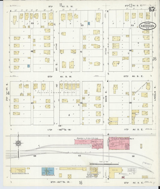 Sanborn Fire Insurance Map from Aberdeen, Brown County, South Dakota (1912), Sheet #0015 - Historic Sanborn Fire Insurance Map Print, vintage old map wall art, antique decor, genealogy gift, South Dakota South Dakota map
