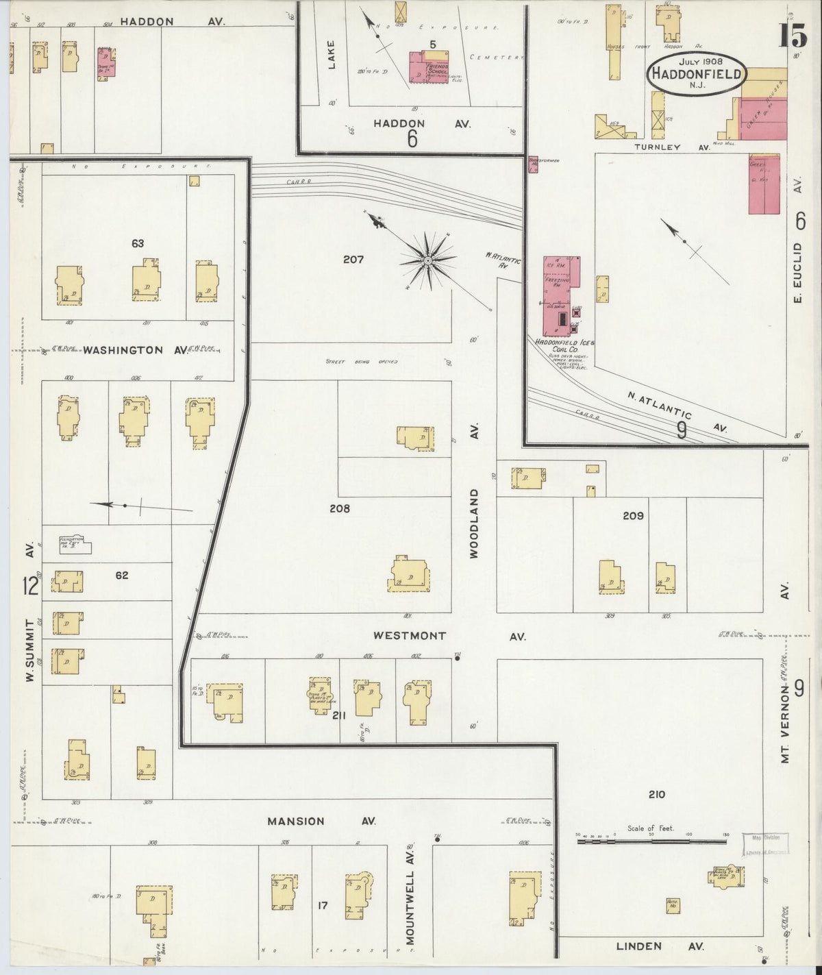 Sanborn Fire Insurance Map from Haddonfield, Camden County, New Jersey (1908), Sheet #0015 - Complete Map Set gallery image, historic Sanborn map, vintage wall art, New Jersey New Jersey