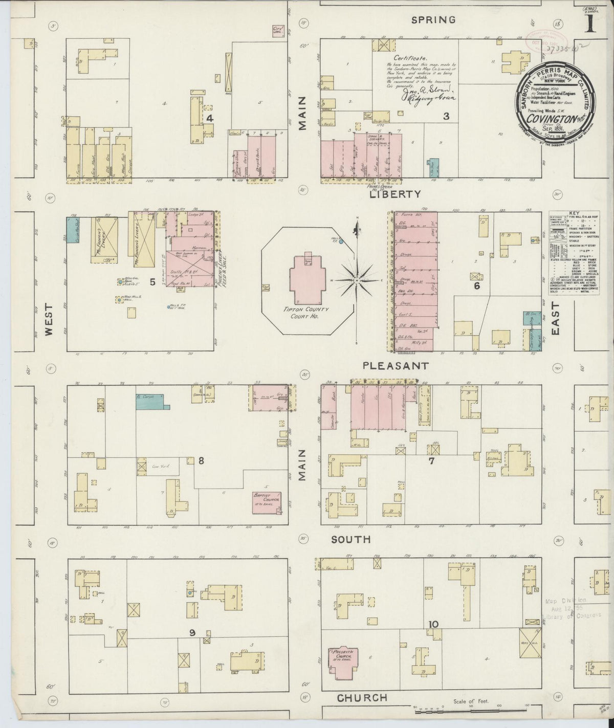 Sanborn Fire Insurance Map from Covington, Tipton County, Tennessee (1891), Sheet #0001 - Complete Map Set gallery image, historic Sanborn map, vintage wall art, Tennessee Tennessee