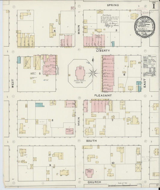 Sanborn Fire Insurance Map from Covington, Tipton County, Tennessee (1891), Sheet #0001 - Complete Map Set gallery image, historic Sanborn map, vintage wall art, Tennessee Tennessee