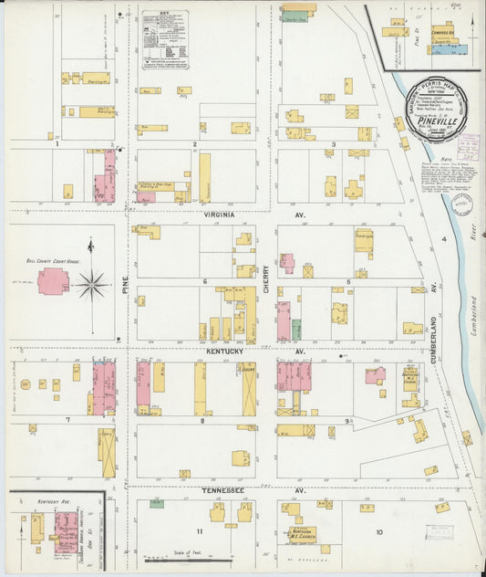 Sanborn Fire Insurance Map from Pineville, Bell County, Kentucky (1901), Sheet #0001 - Historic Sanborn Fire Insurance Map Print, vintage old map wall art, antique decor, genealogy gift, Kentucky Kentucky map