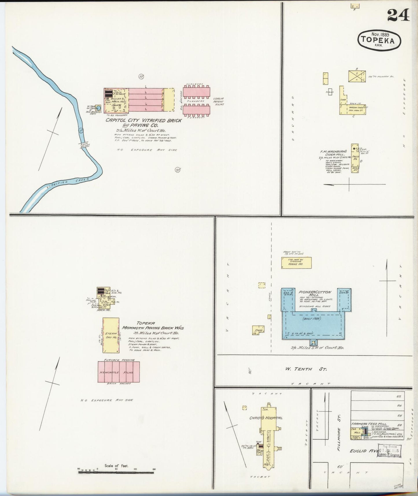 Sanborn Fire Insurance Map from Topeka, Shawnee County, Kansas (1889), Sheet #0025 - Complete Map Set gallery image, historic Sanborn map, vintage wall art, Kansas Kansas