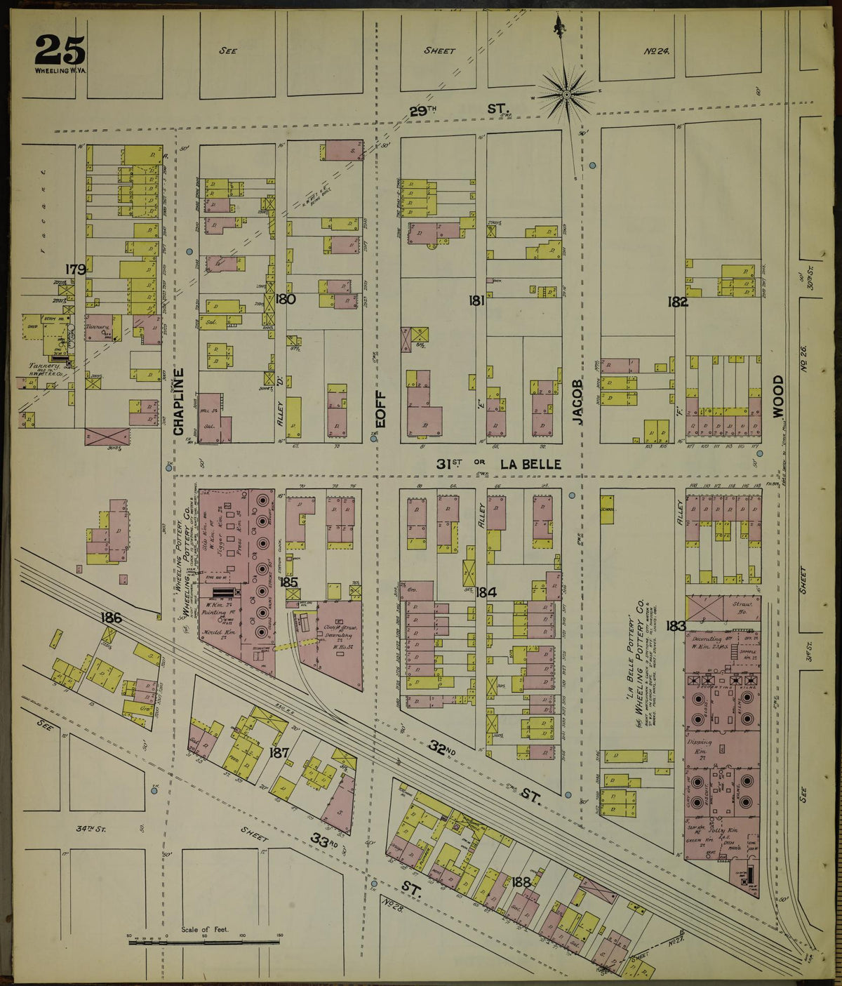 Sanborn Fire Insurance Map from Wheeling, Ohio County, West Virginia (1890), Sheet #0025 - Historic Sanborn Fire Insurance Map Print, vintage old map wall art, antique decor, genealogy gift, West Virginia West Virginia map