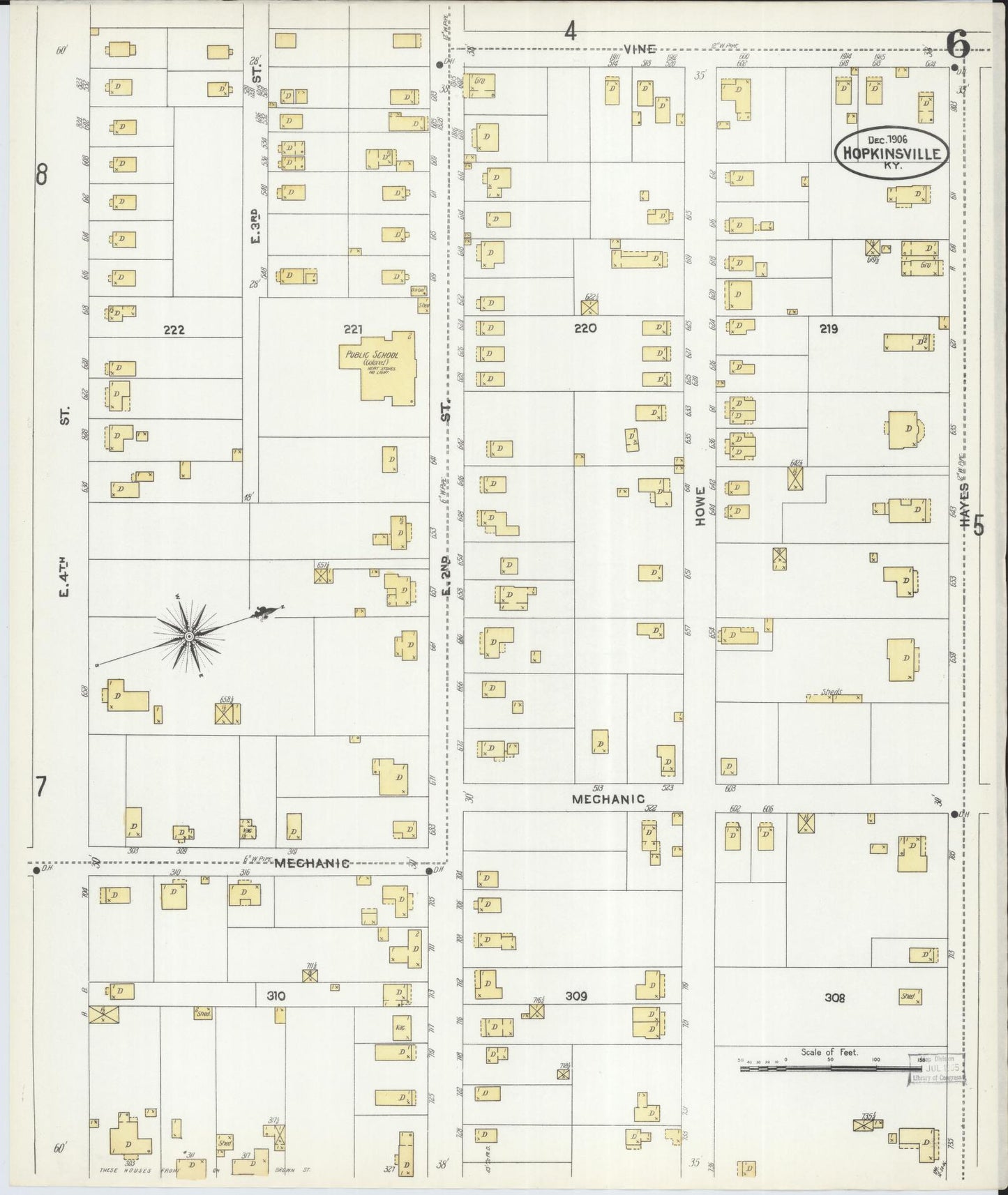 Sanborn Fire Insurance Map from Hopkinsville, Christian County, Kentucky (1906), Sheet #0006 - Complete Map Set gallery image, historic Sanborn map, vintage wall art, Kentucky Kentucky
