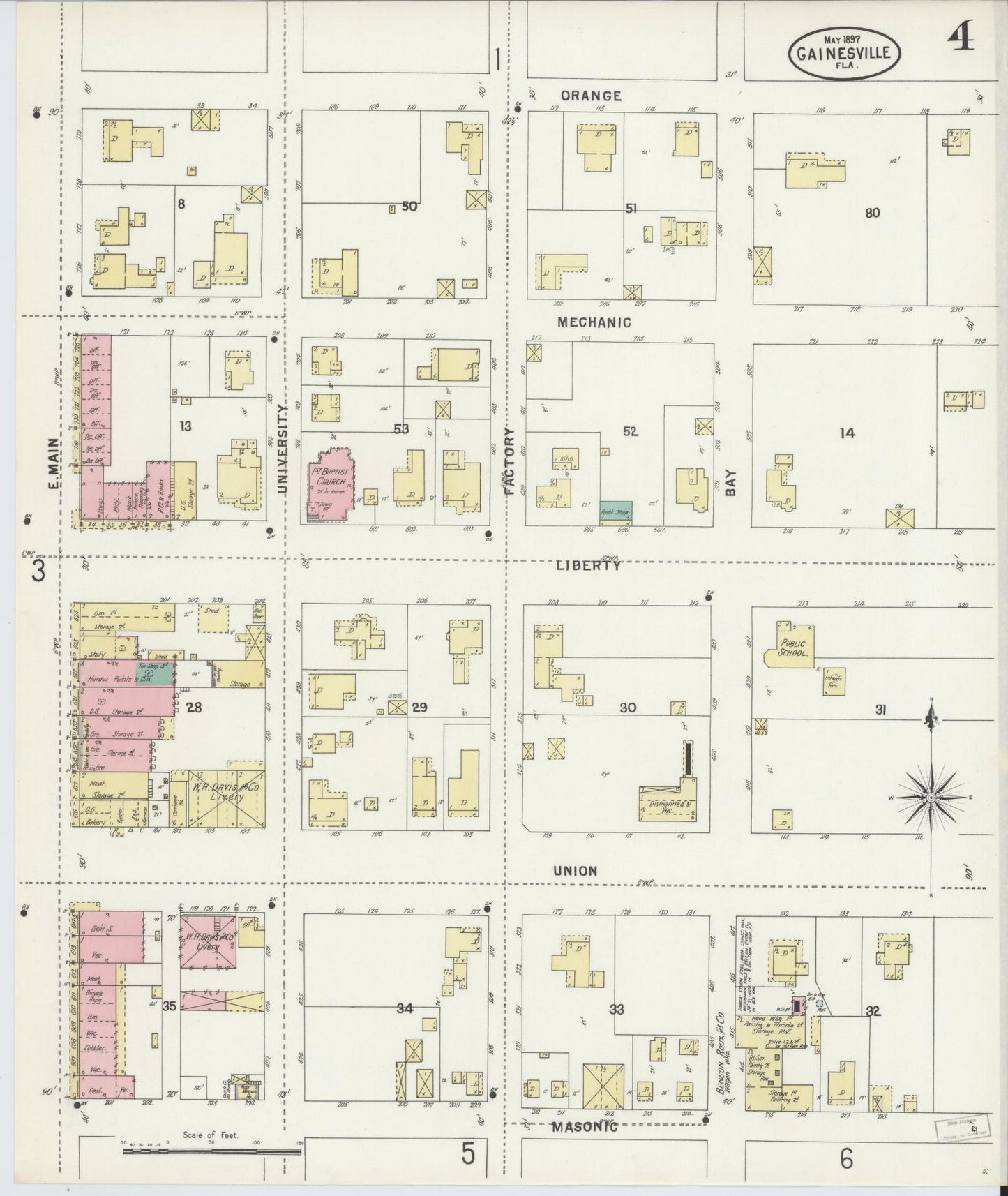Sanborn Fire Insurance Map from Gainesville, Alachua County, Florida (1897), Sheet #0004 - Complete Map Set gallery image, historic Sanborn map, vintage wall art, Florida Florida