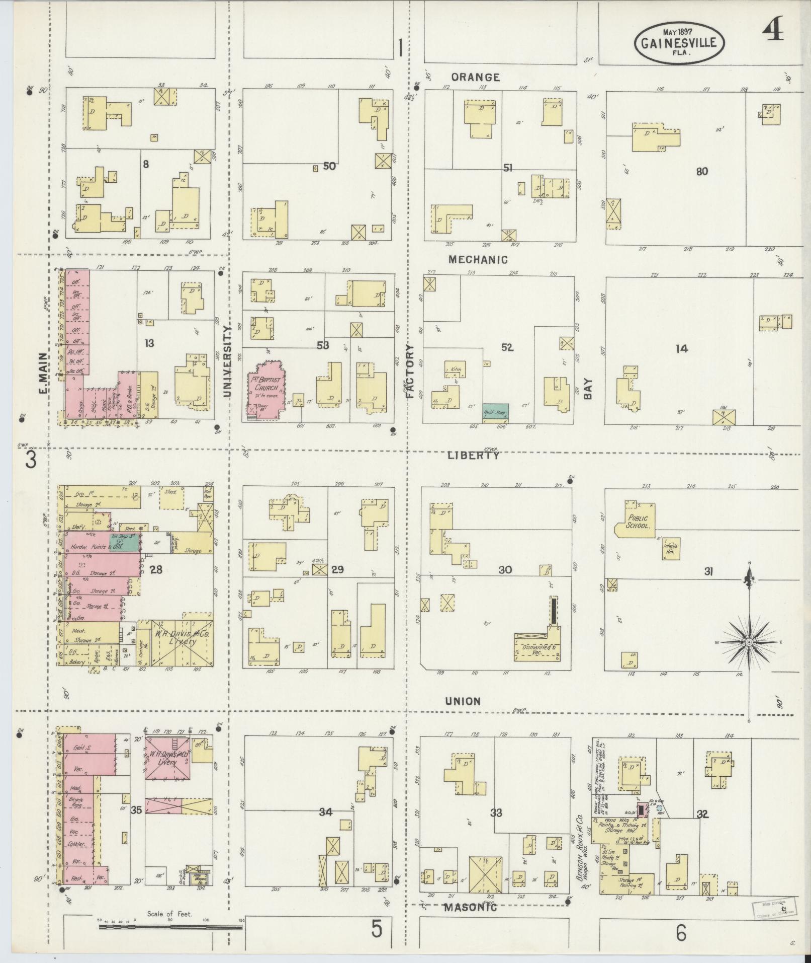 Sanborn Fire Insurance Map from Gainesville, Alachua County, Florida (1897), Sheet #0004 - Complete Map Set gallery image, historic Sanborn map, vintage wall art, Florida Florida