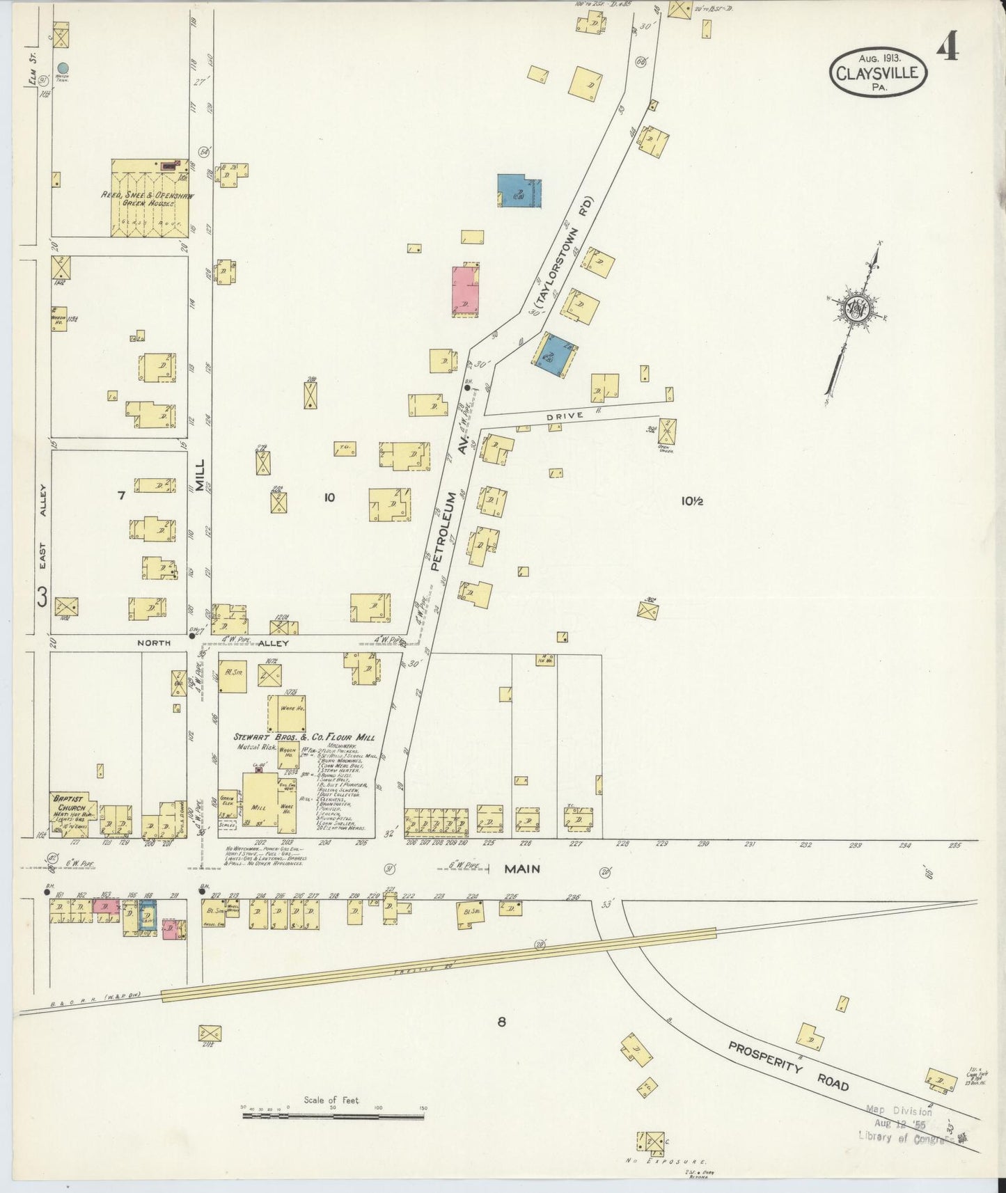 Sanborn Fire Insurance Map from Claysville, Washington County, Pennsylvania (1913), Sheet #0004 - Historic Sanborn Fire Insurance Map Print, vintage old map wall art, antique decor, genealogy gift, Pennsylvania Pennsylvania map