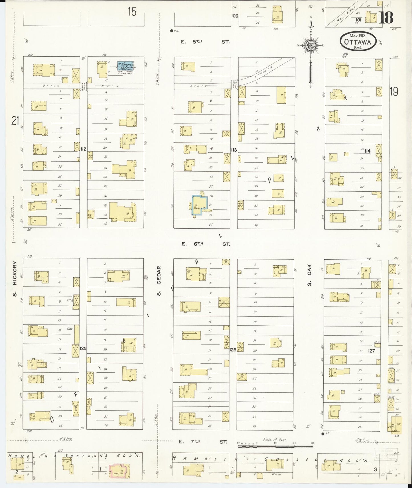 Sanborn Fire Insurance Map from Ottawa, Franklin County, Kansas (1912), Sheet #0018 - Complete Map Set gallery image, historic Sanborn map, vintage wall art, Kansas Kansas