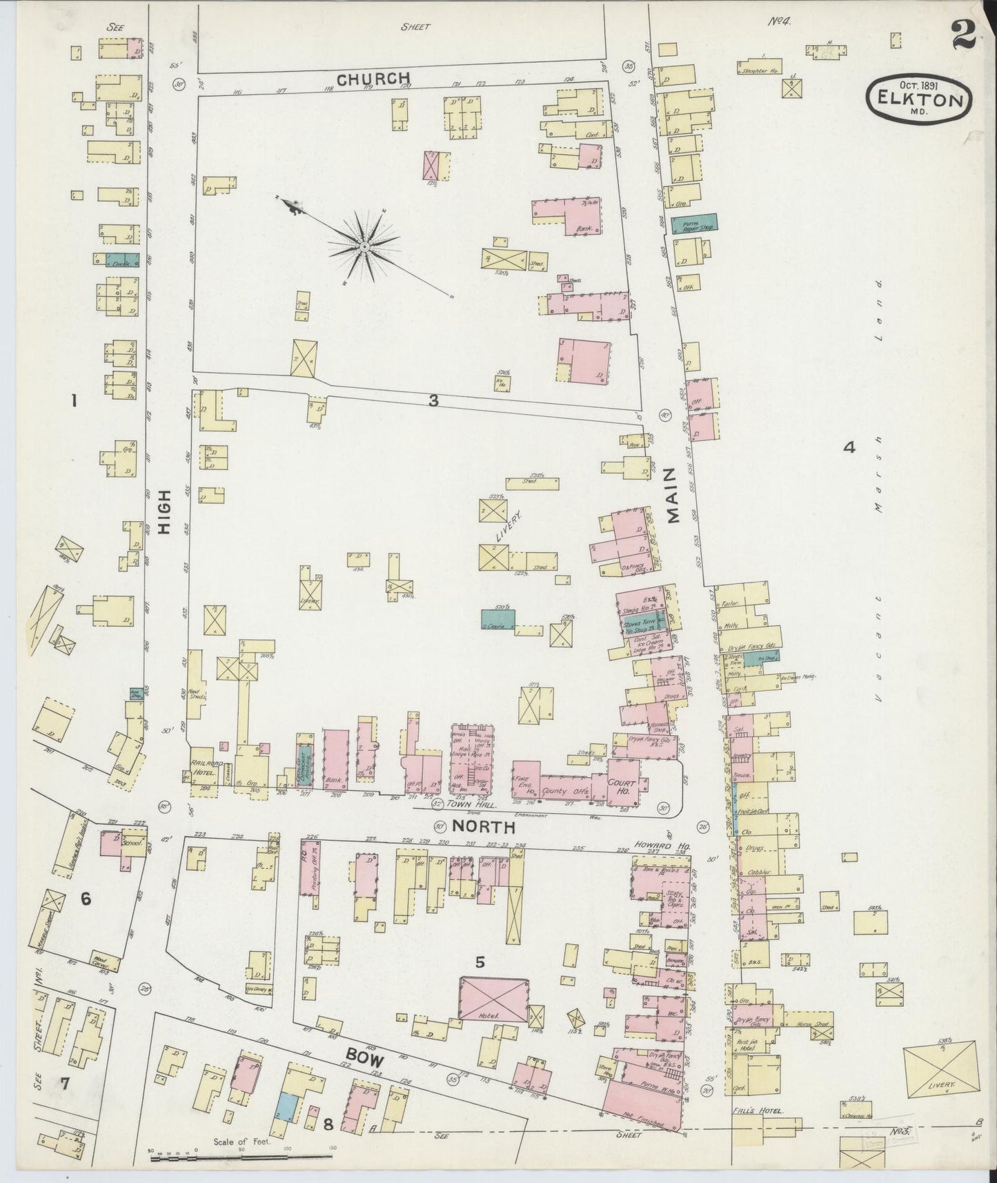 Sanborn Fire Insurance Map from Elkton, Cecil County, Maryland (1891), Sheet #0002 - Complete Map Set gallery image, historic Sanborn map, vintage wall art, Maryland Maryland