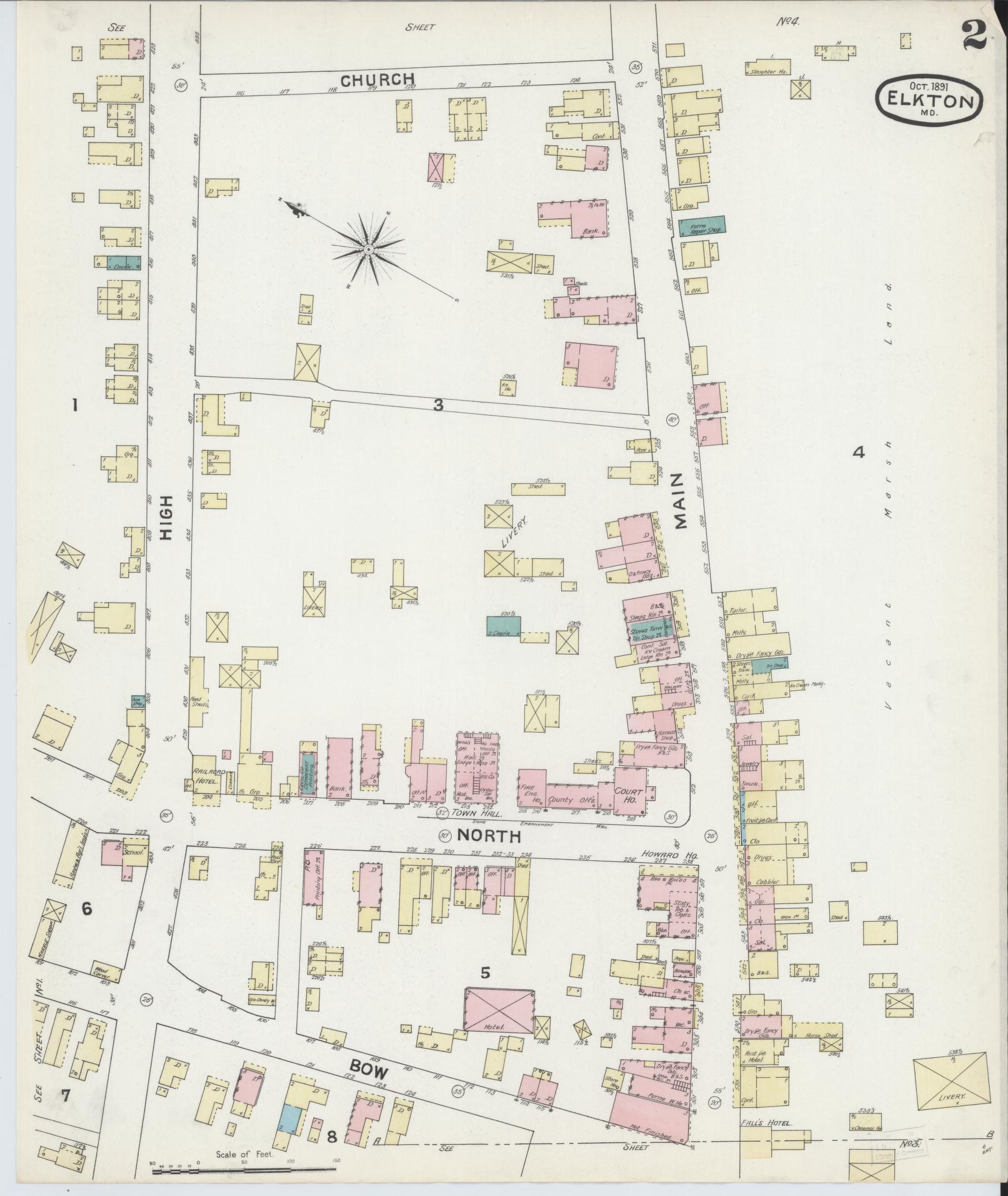 Sanborn Fire Insurance Map from Elkton, Cecil County, Maryland (1891), Sheet #0002 - Complete Map Set gallery image, historic Sanborn map, vintage wall art, Maryland Maryland