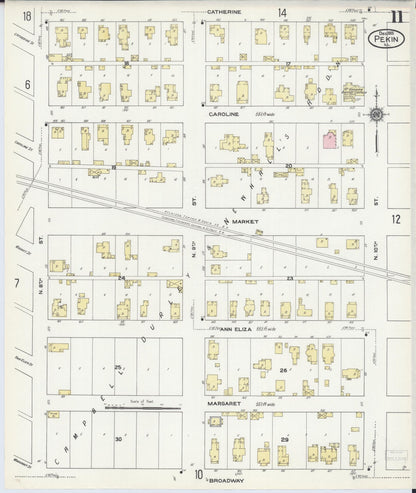 Sanborn Fire Insurance Map from Pekin, Tazewell County, Illinois (1909), Sheet #0011 - Historic Sanborn Fire Insurance Map Print, vintage old map wall art, antique decor, genealogy gift, Illinois Illinois map