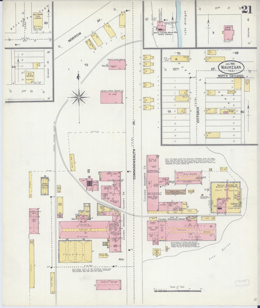 Sanborn Fire Insurance Map from Waukegan, Lake County, Illinois (1906), Sheet #0021 - Historic Sanborn Fire Insurance Map Print, vintage old map wall art, antique decor, genealogy gift, Illinois Illinois map