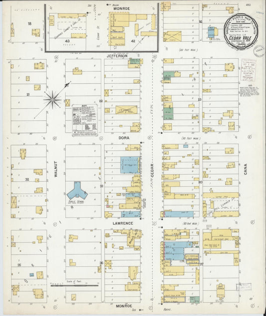Sanborn Fire Insurance Map from Cedar Vale, Chautauqua County, Kansas (1900), Sheet #0001 - Historic Sanborn Fire Insurance Map Print, vintage old map wall art, antique decor, genealogy gift, Kansas Kansas map