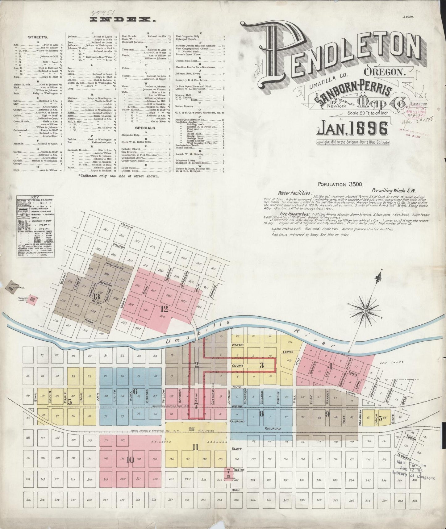 Sanborn Fire Insurance Map from Pendleton, Umatilla County, Oregon (1896), Sheet #0001 - Complete Map Set gallery image, historic Sanborn map, vintage wall art, Oregon Oregon