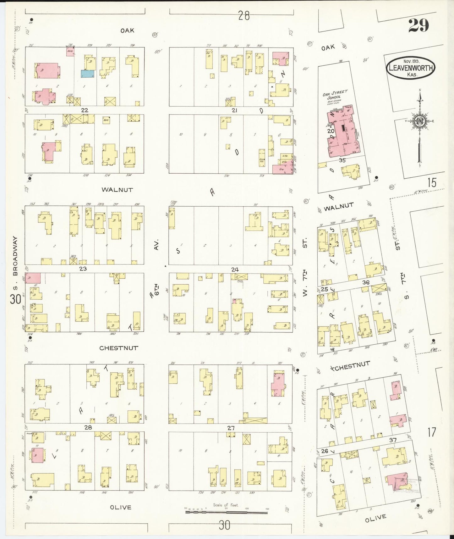 Sanborn Fire Insurance Map from Leavenworth, Leavenworth County, Kansas (1913), Sheet #0030 - Complete Map Set gallery image, historic Sanborn map, vintage wall art, Kansas Kansas