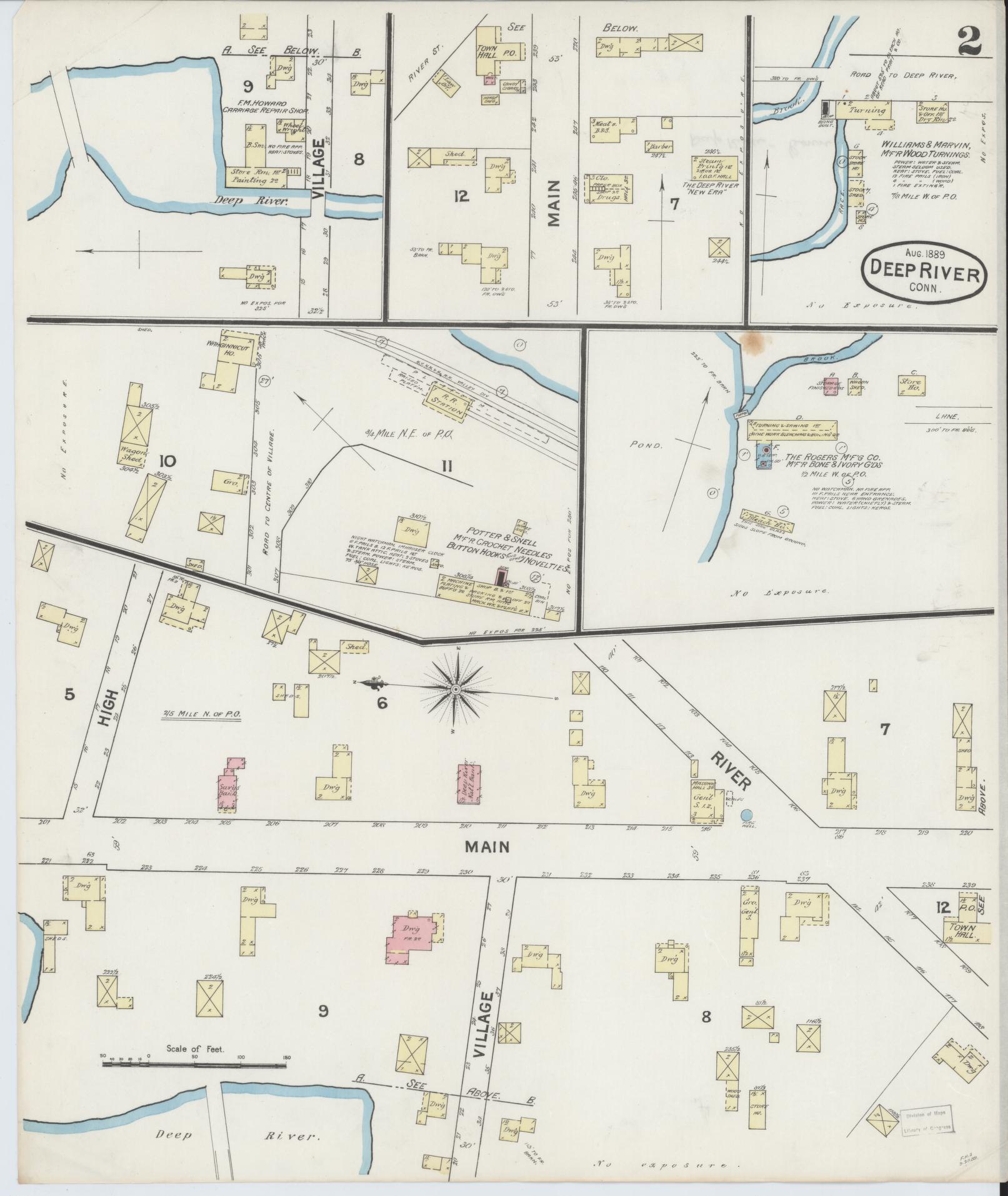 Sanborn Fire Insurance Map from Deep River, Middlesex County, Connecticut (1889), Sheet #0002 - Historic Sanborn Fire Insurance Map Print, vintage old map wall art, antique decor, genealogy gift, Connecticut Connecticut map