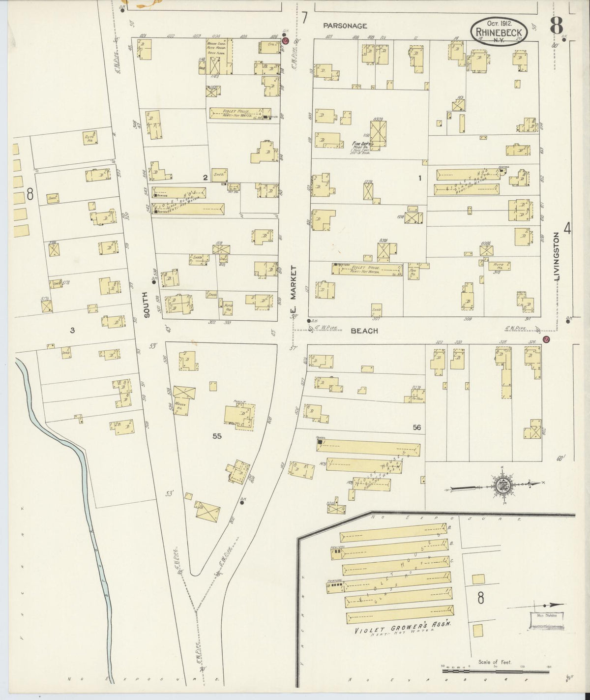 Sanborn Fire Insurance Map from Rhinebeck, Dutchess County, New York (1912), Sheet #0008 - Complete Map Set gallery image, historic Sanborn map, vintage wall art, New York New York