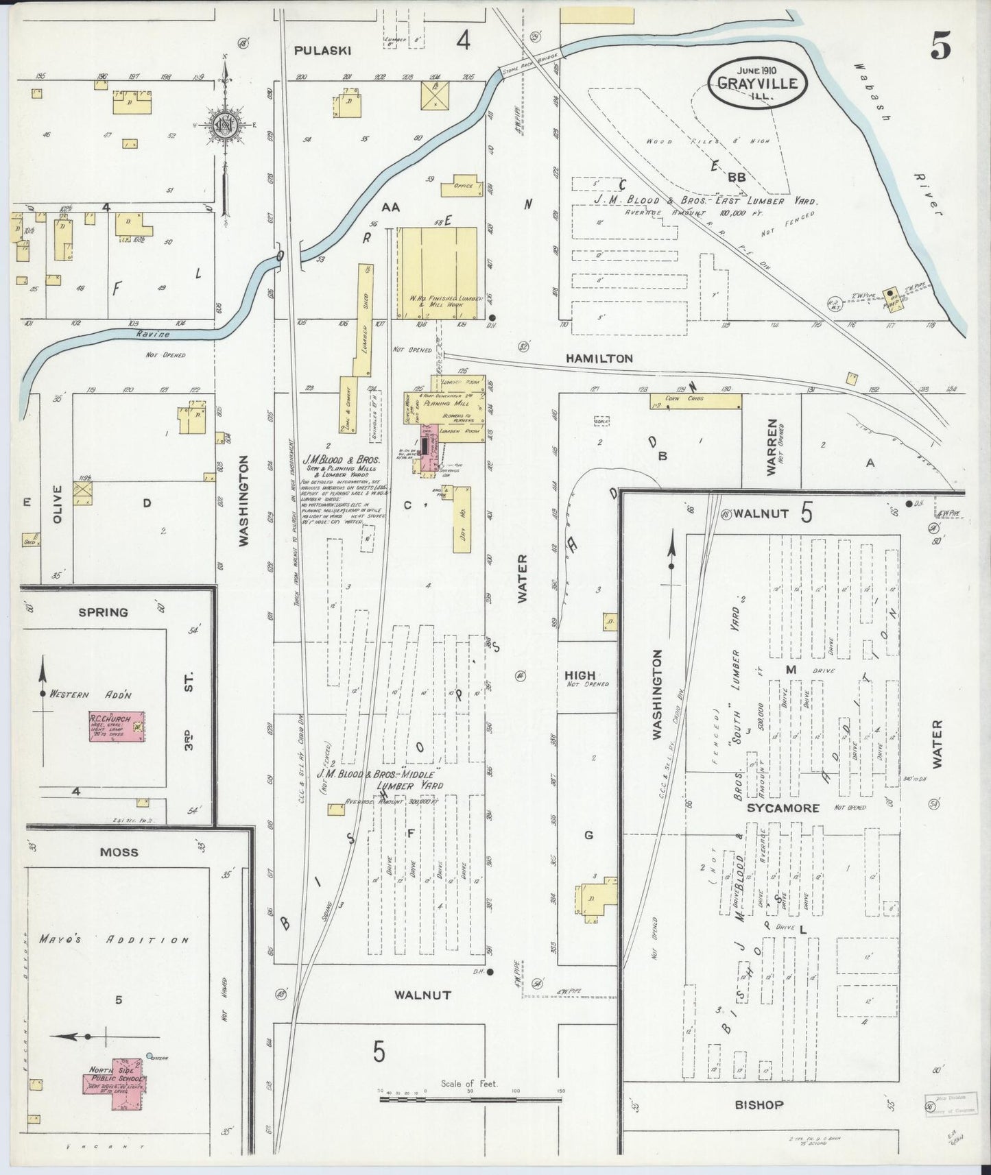 Sanborn Fire Insurance Map from Grayville, White And Edwards Counties, Illinois (1910), Sheet #0005 - Historic Sanborn Fire Insurance Map Print, vintage old map wall art, antique decor, genealogy gift, Illinois Illinois map