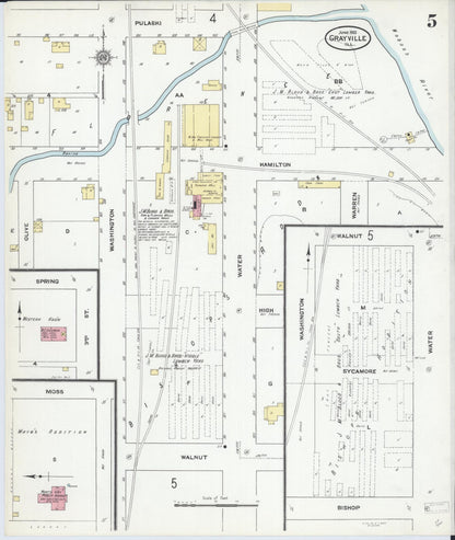 Sanborn Fire Insurance Map from Grayville, White And Edwards Counties, Illinois (1910), Sheet #0005 - Historic Sanborn Fire Insurance Map Print, vintage old map wall art, antique decor, genealogy gift, Illinois Illinois map