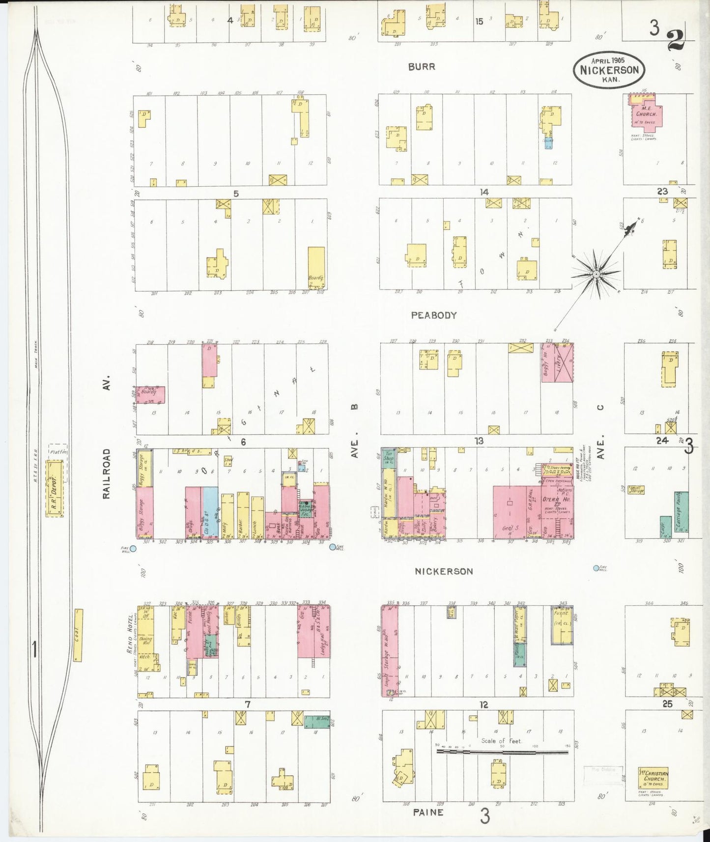 Sanborn Fire Insurance Map from Nickerson, Reno County, Kansas (1905), Sheet #0002 - Complete Map Set gallery image, historic Sanborn map, vintage wall art, Kansas Kansas