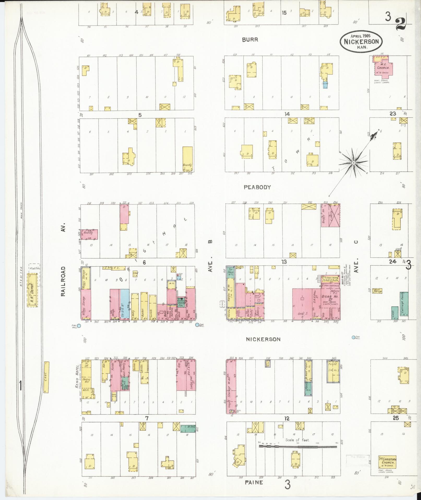 Sanborn Fire Insurance Map from Nickerson, Reno County, Kansas (1905), Sheet #0002 - Complete Map Set gallery image, historic Sanborn map, vintage wall art, Kansas Kansas