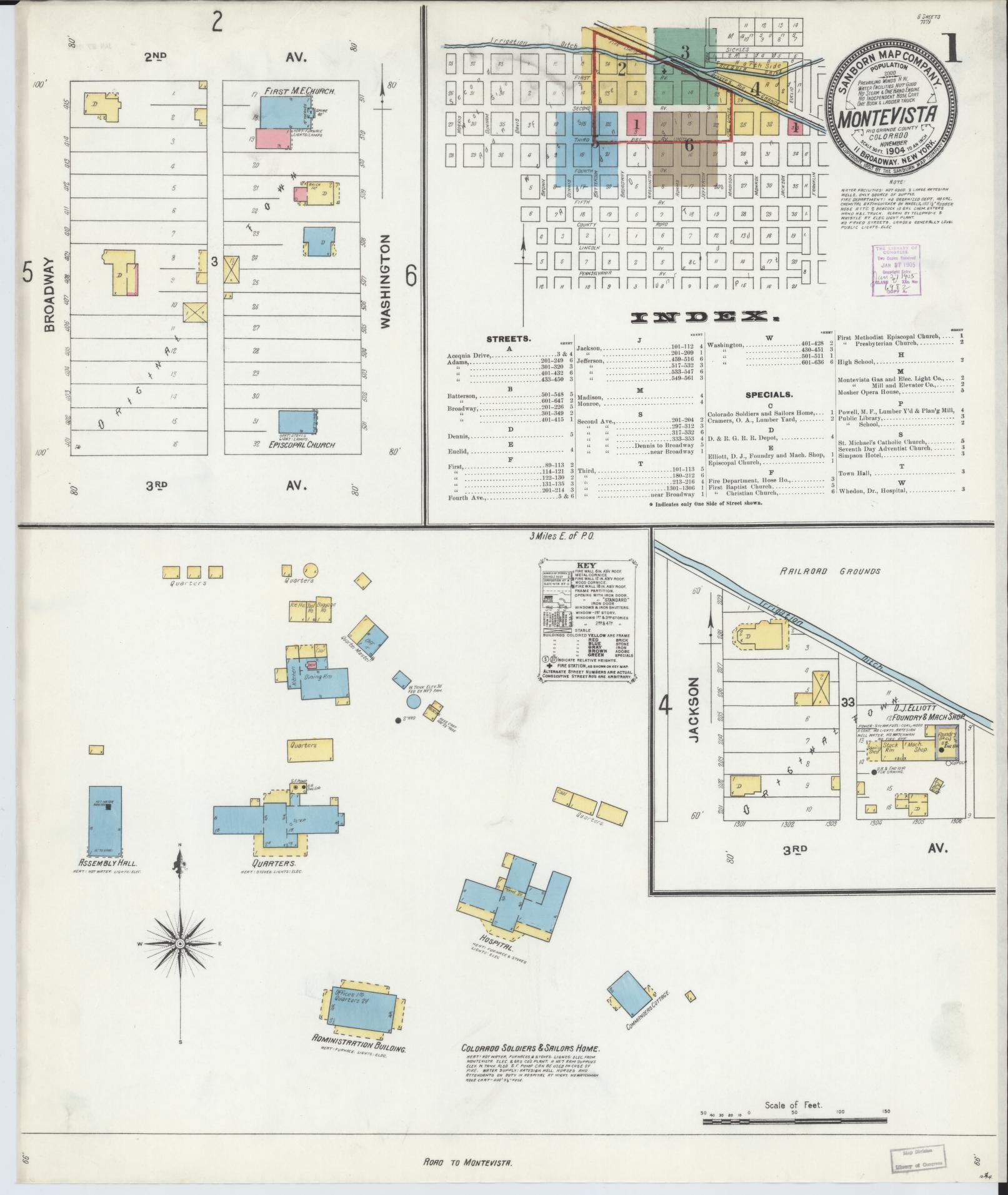 Sanborn Fire Insurance Map from Monte Vista, Rio Grande County, Colorado (1904), Sheet #0001 - Historic Sanborn Fire Insurance Map Print, vintage old map wall art, antique decor, genealogy gift, Colorado Colorado map