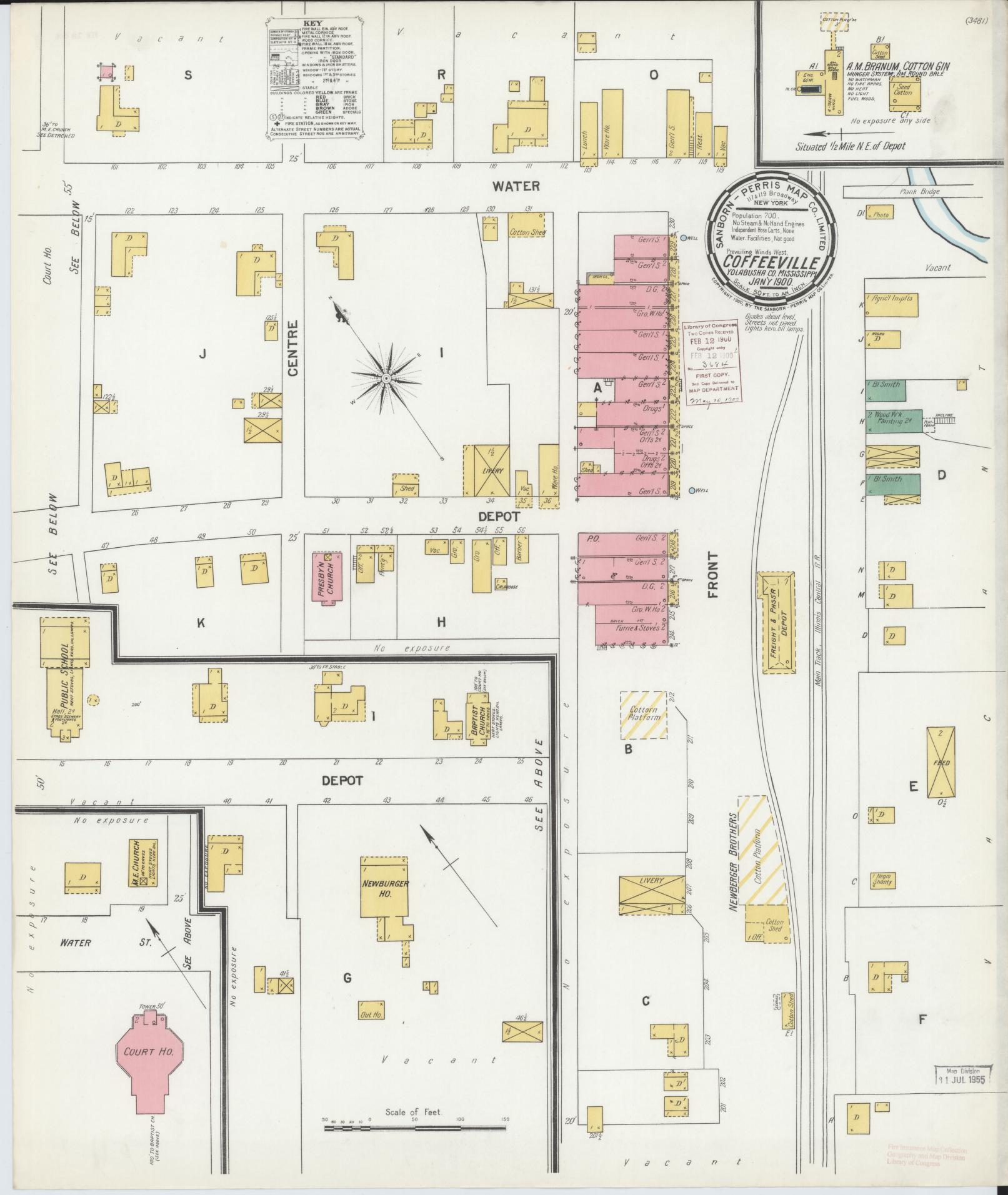Sanborn Fire Insurance Map from Coffeeville, Yolabusha County, Mississippi (1900), Sheet #0001 - Historic Sanborn Fire Insurance Map Print, vintage old map wall art, antique decor, genealogy gift, Mississippi Mississippi map