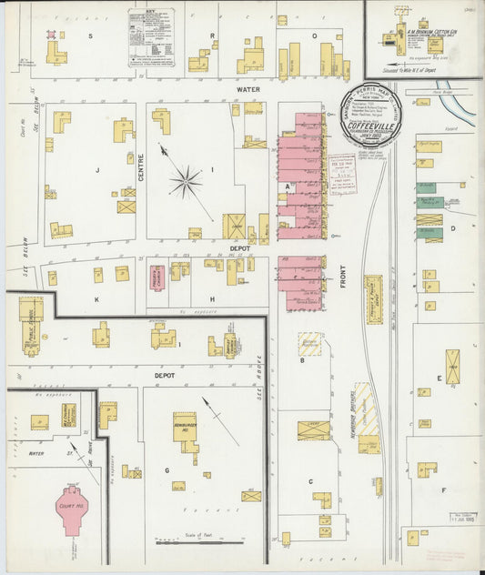 Sanborn Fire Insurance Map from Coffeeville, Yolabusha County, Mississippi (1900), Sheet #0001 - Historic Sanborn Fire Insurance Map Print, vintage old map wall art, antique decor, genealogy gift, Mississippi Mississippi map