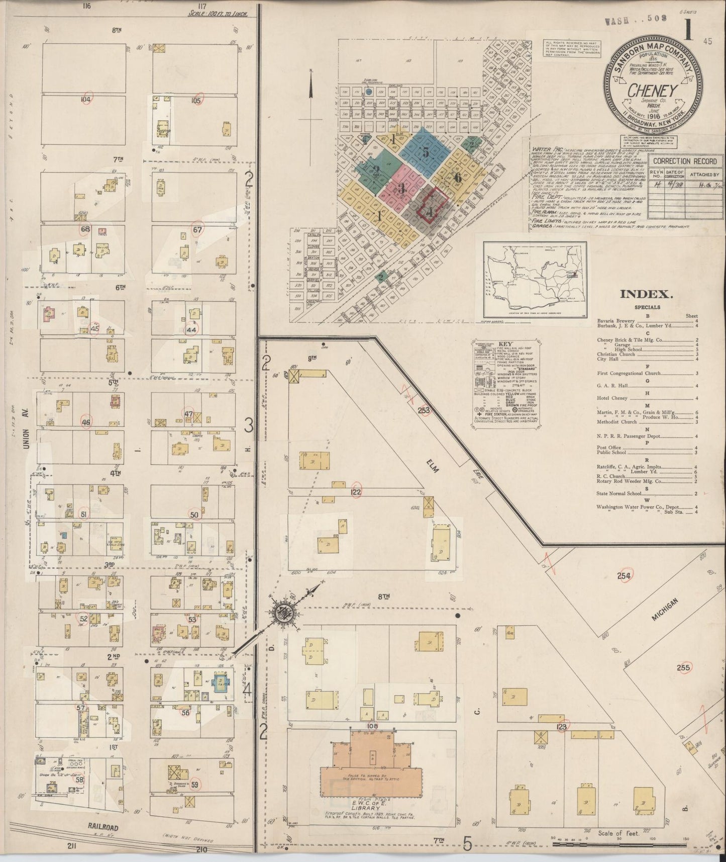 Sanborn Fire Insurance Map from Cheney, Spokane County, Washington (1939), Sheet #0001 - Historic Sanborn Fire Insurance Map Print, vintage old map wall art, antique decor, genealogy gift, Washington Washington map