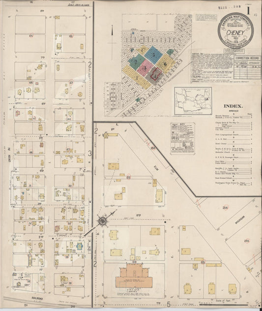 Sanborn Fire Insurance Map from Cheney, Spokane County, Washington (1939), Sheet #0001 - Historic Sanborn Fire Insurance Map Print, vintage old map wall art, antique decor, genealogy gift, Washington Washington map