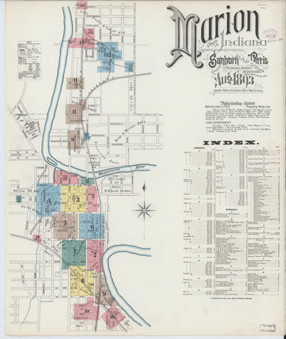Sanborn Fire Insurance Map from Marion, Grant County, Indiana (1893), Sheet #0001 - Historic Sanborn Fire Insurance Map Print, vintage old map wall art, antique decor, genealogy gift, Indiana Indiana map
