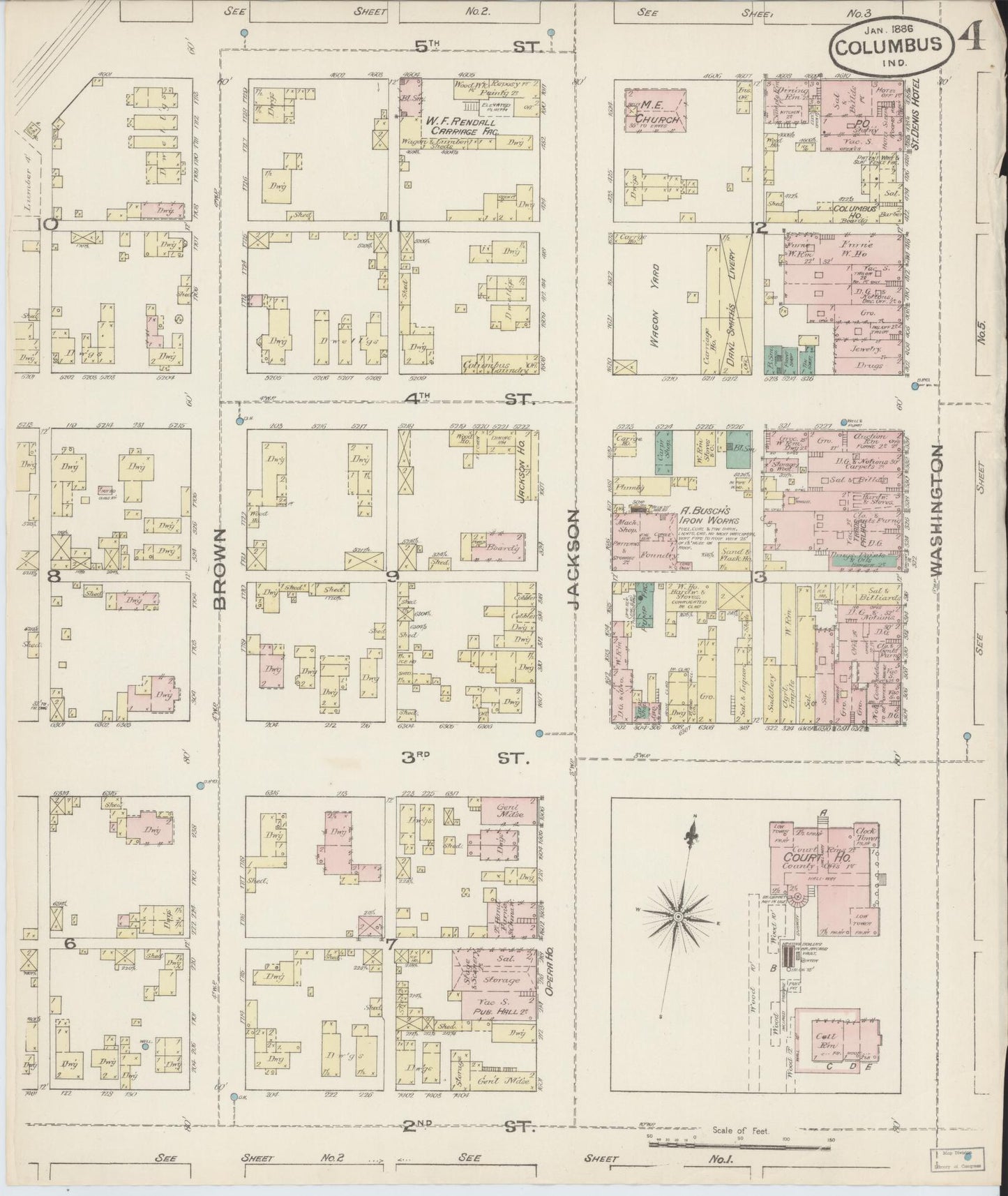 Sanborn Fire Insurance Map from Columbus, Bartholomew County, Indiana (1886), Sheet #0004 - Complete Map Set gallery image, historic Sanborn map, vintage wall art, Indiana Indiana