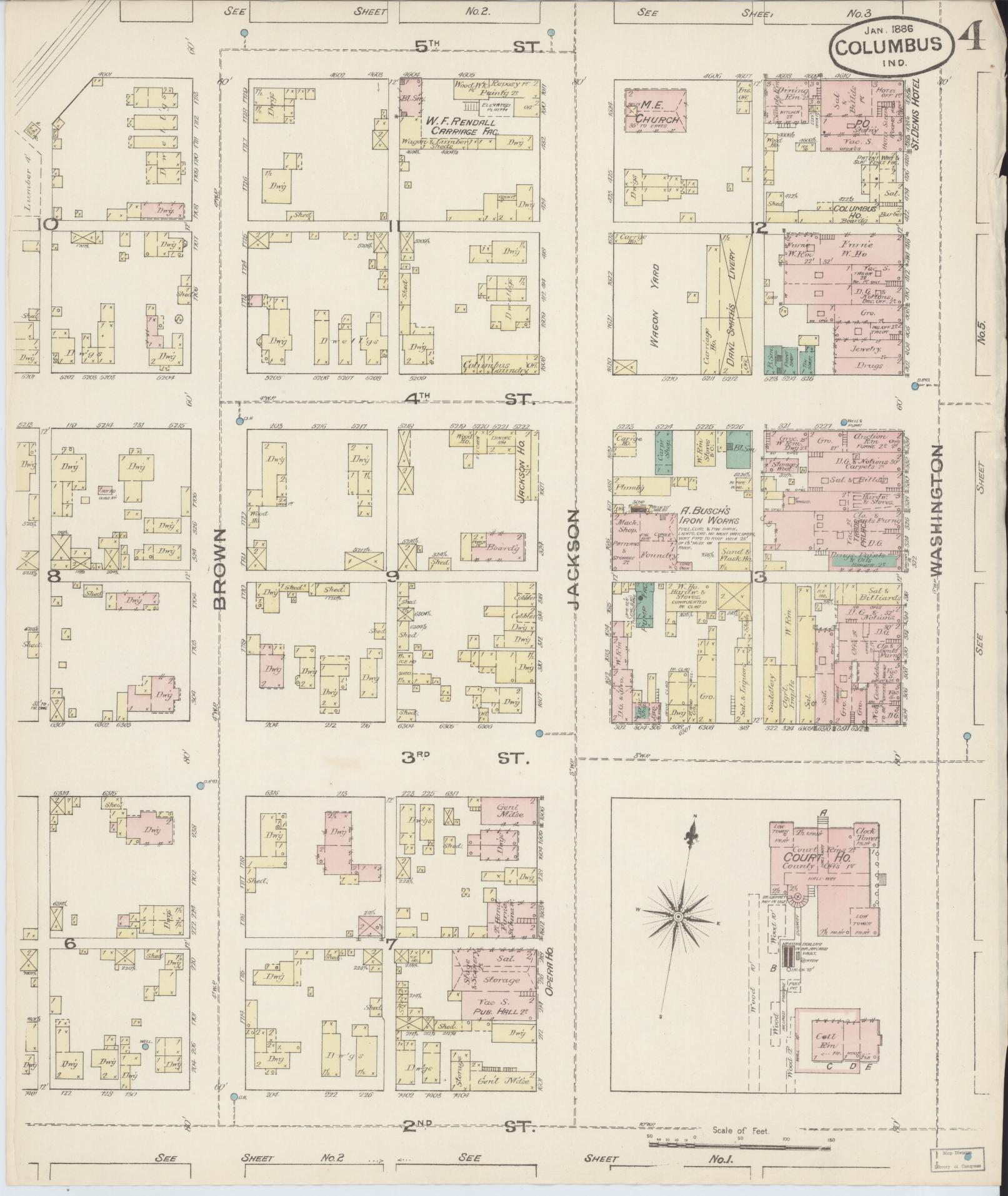 Sanborn Fire Insurance Map from Columbus, Bartholomew County, Indiana (1886), Sheet #0004 - Complete Map Set gallery image, historic Sanborn map, vintage wall art, Indiana Indiana