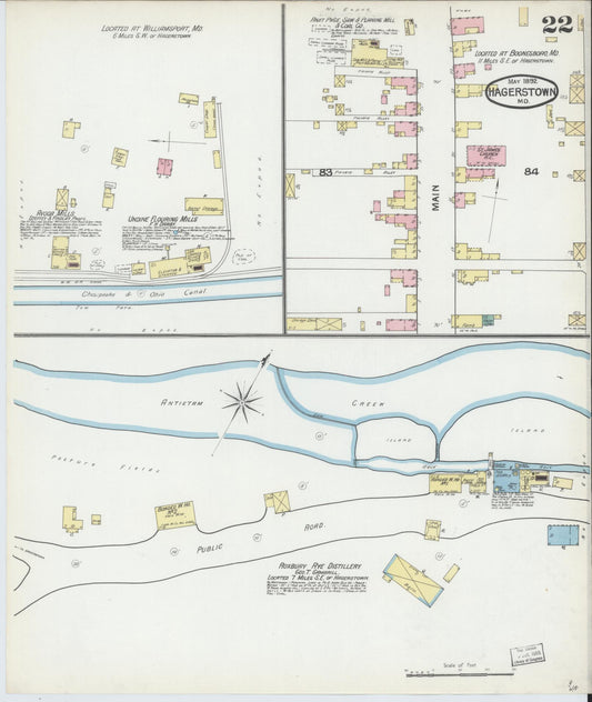 Washington, Maryland - 1892 - Sanborn Fire Insurance Map, Sheet #0022 - Historic Sanborn Fire Insurance Map Print, Washington Maryland 1892 0022 vintage old map wall art
