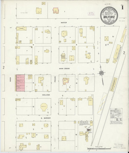 Sanborn Fire Insurance Map from Milford, Ellis County, Texas (1912), Sheet #0001 - Complete Map Set gallery image, historic Sanborn map, vintage wall art, Texas Texas