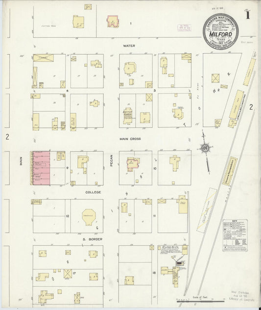 Sanborn Fire Insurance Map from Milford, Ellis County, Texas (1912), Sheet #0001 - Complete Map Set gallery image, historic Sanborn map, vintage wall art, Texas Texas