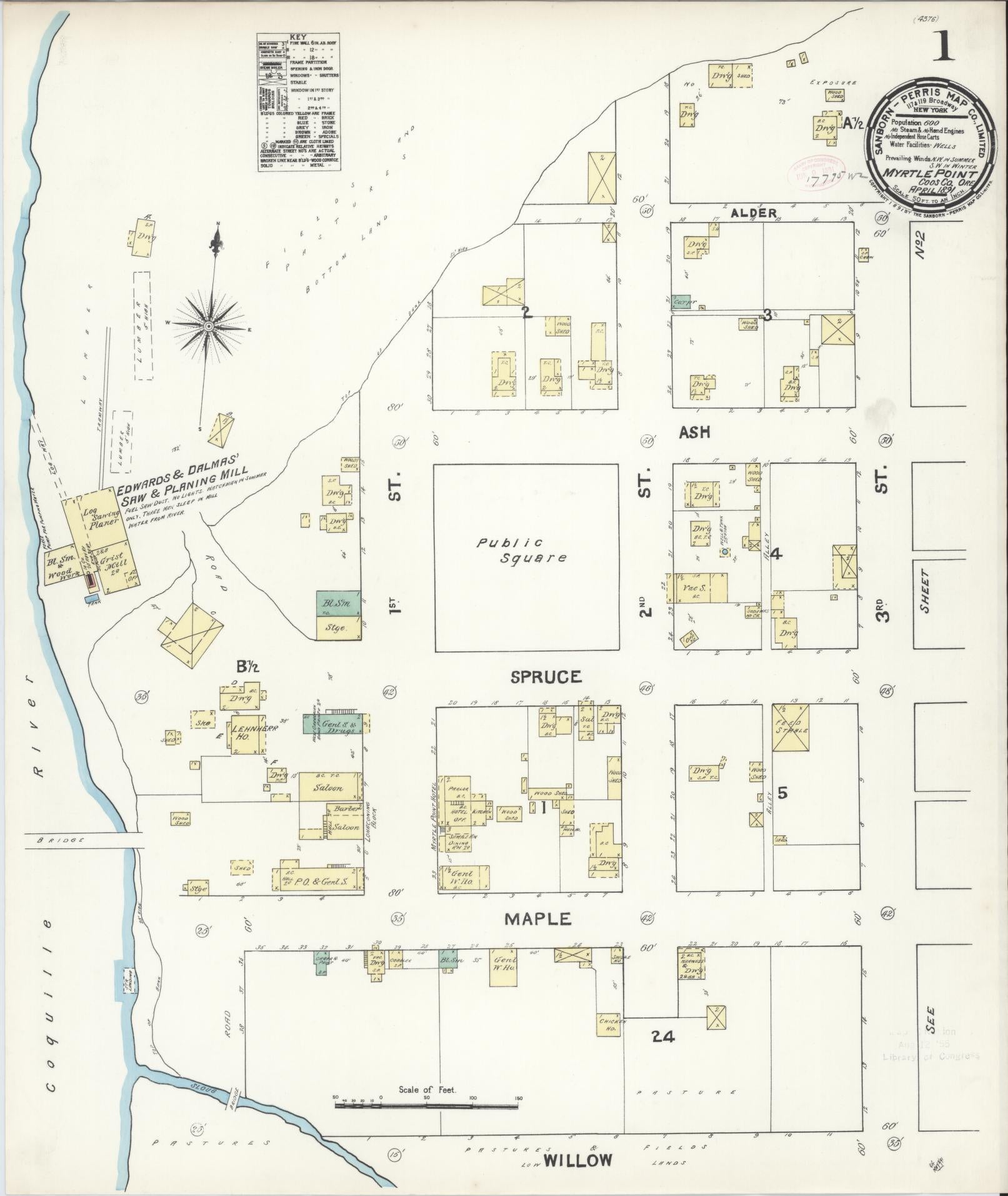 Sanborn Fire Insurance Map from Myrtle Point, Coos County, Oregon. (1891) – Historic Sanborn Fire Insurance Map Print