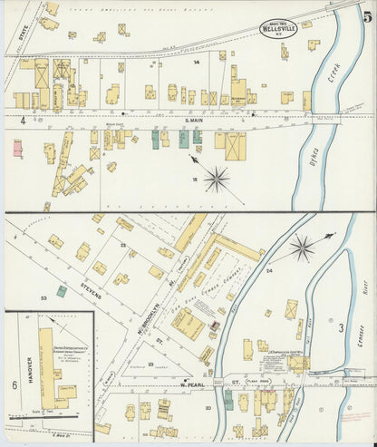 Sanborn Fire Insurance Map from Wellsville, Allegany County, New York (1903), Sheet #0005 - Historic Sanborn Fire Insurance Map Print, vintage old map wall art, antique decor, genealogy gift, New York New York map