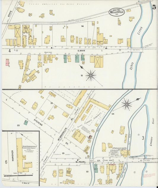 Sanborn Fire Insurance Map from Wellsville, Allegany County, New York (1903), Sheet #0005 - Historic Sanborn Fire Insurance Map Print, vintage old map wall art, antique decor, genealogy gift, New York New York map
