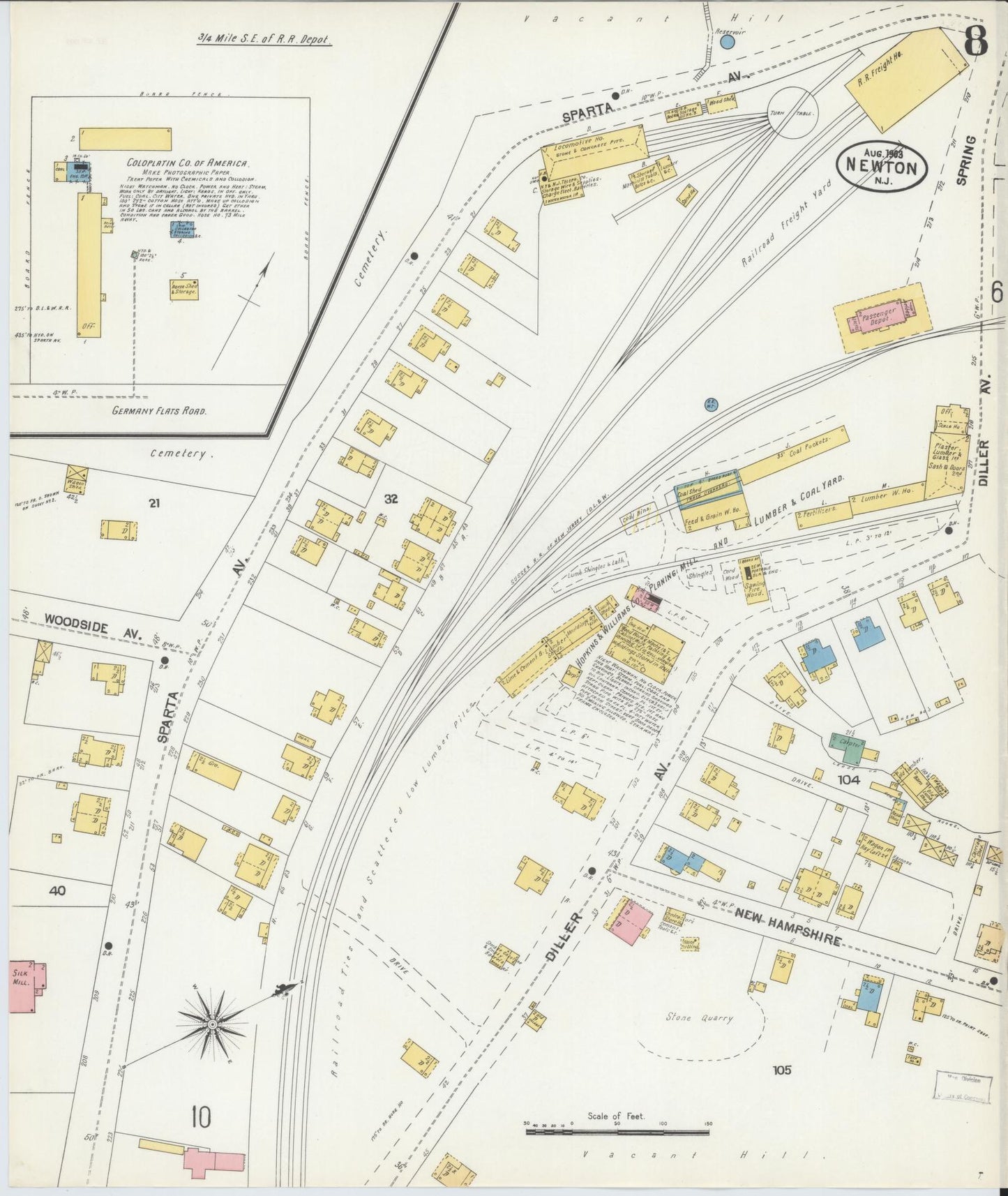 Sanborn Fire Insurance Map from Newton, Sussex County, New Jersey (1903), Sheet #0008 - Historic Sanborn Fire Insurance Map Print, vintage old map wall art, antique decor, genealogy gift, New Jersey New Jersey map