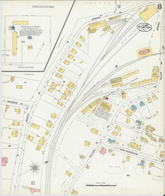 Sanborn Fire Insurance Map from Newton, Sussex County, New Jersey (1903), Sheet #0008 - Historic Sanborn Fire Insurance Map Print, vintage old map wall art, antique decor, genealogy gift, New Jersey New Jersey map