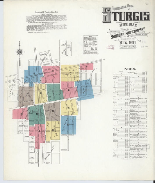 Sanborn Fire Insurance Map from Sturgis, Saint Joseph County, Michigan (1911), Sheet #0001 - Historic Sanborn Fire Insurance Map Print, vintage old map wall art, antique decor, genealogy gift, Michigan Michigan map
