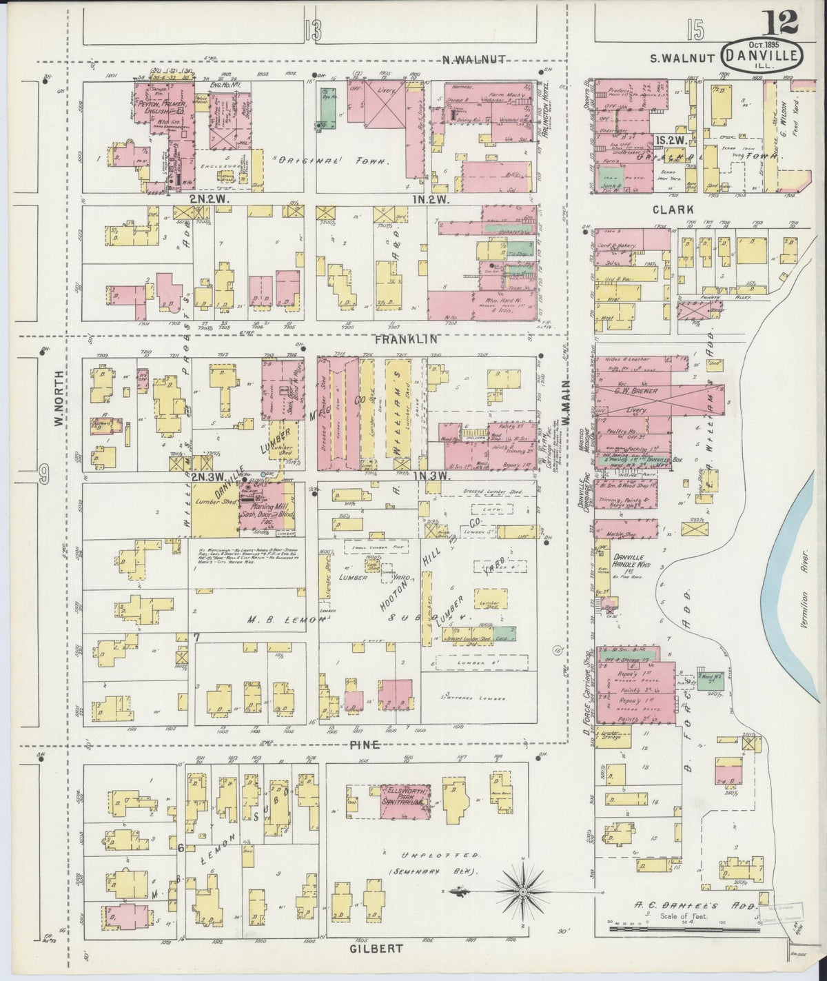 Sanborn Fire Insurance Map from Danville, Vermilion County, Illinois (1895), Sheet #0012 - Complete Map Set gallery image, historic Sanborn map, vintage wall art, Illinois Illinois