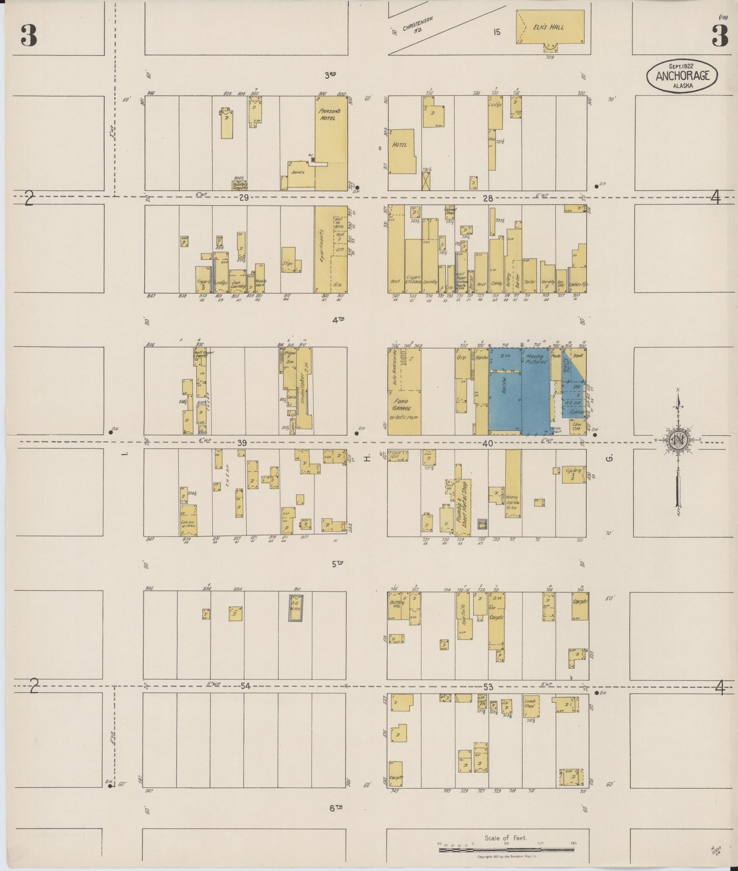 Sanborn Fire Insurance Map from Anchorage, Anchorage Census Division, Alaska (1922), Sheet #0003 - Complete Map Set gallery image, historic Sanborn map, vintage wall art, Alaska Alaska