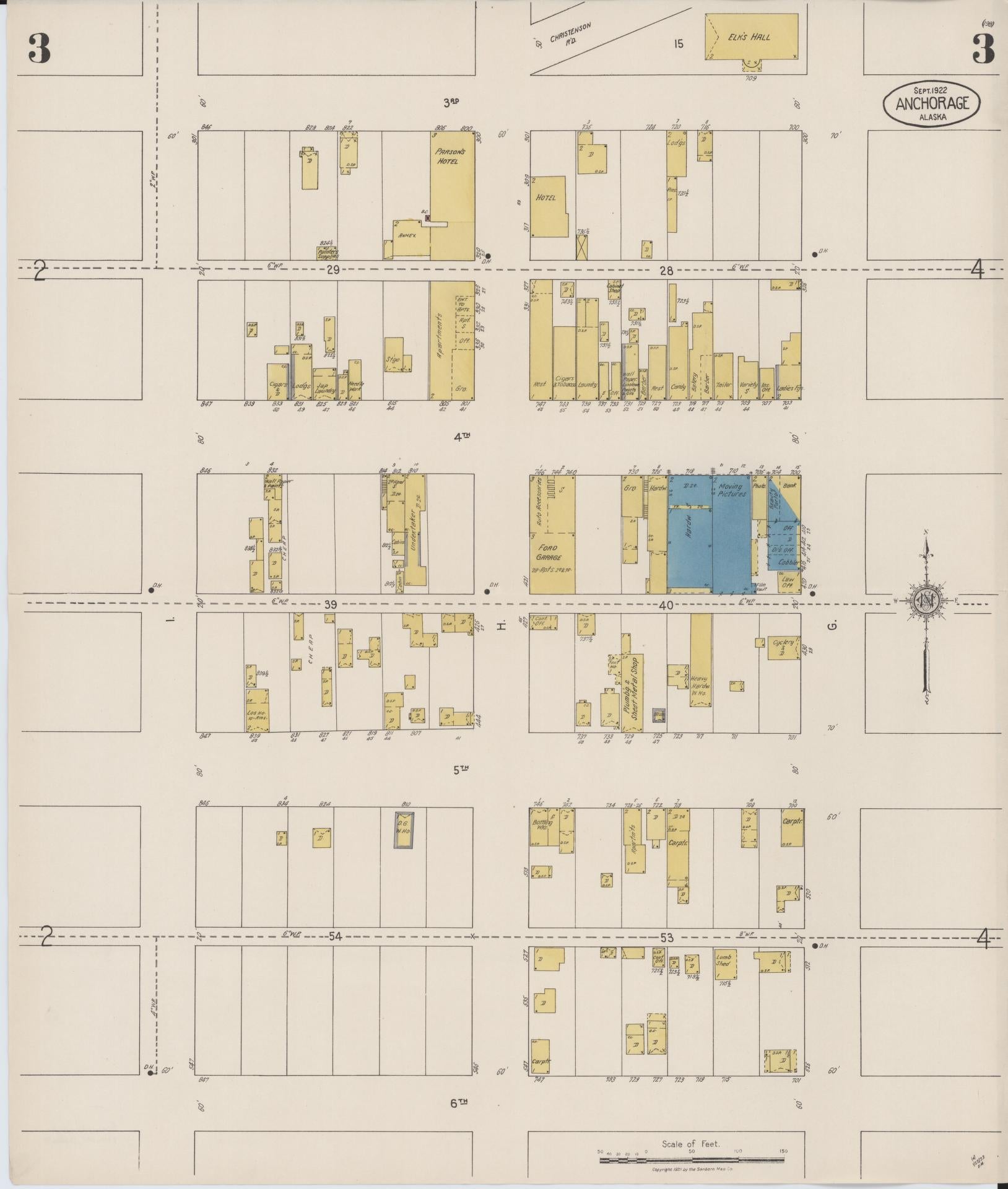 Sanborn Fire Insurance Map from Anchorage, Anchorage Census Division, Alaska (1922), Sheet #0003 - Complete Map Set gallery image, historic Sanborn map, vintage wall art, Alaska Alaska